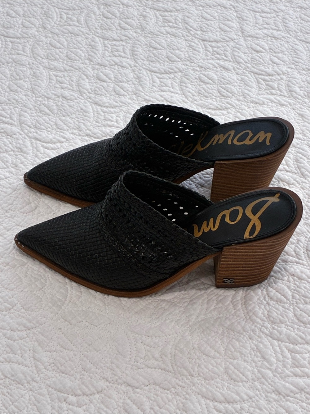 Sam Edelman Lilliana Black Woven Leather Mules Boho Western Block Heel Clogs 9.5